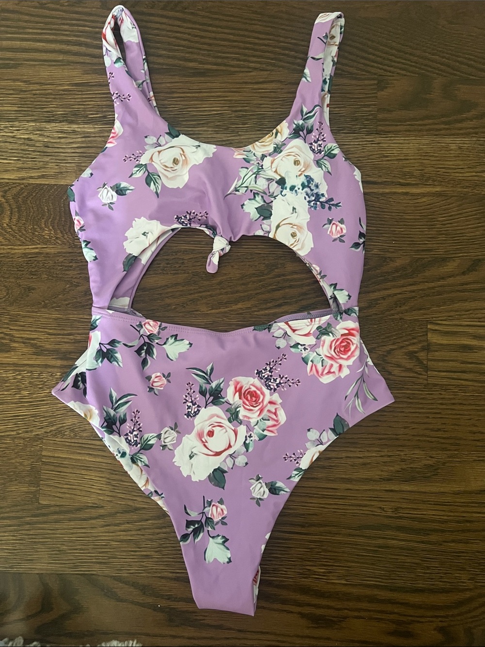 Lavender Floral Cutout One-Piece Swimsuit